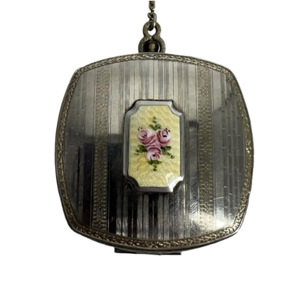 Art Deco Guilloche Enamel Compact Finger Ring Dance Purse | Antique